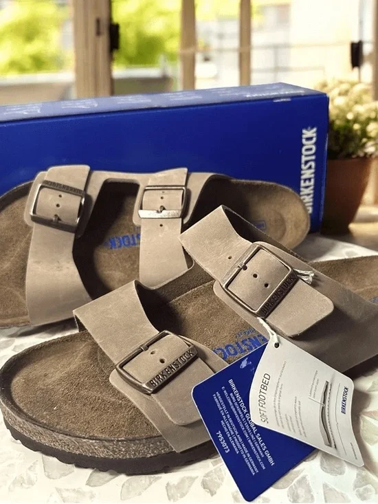 Birkenstock Women's Two-Strap Suede Sandals - Taupe/Brown - Picture 1 of 5